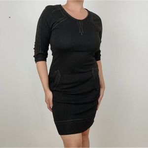 Vintage Yigal Azrouël Black Contrast Stitching Sheath Mini‎ Dress